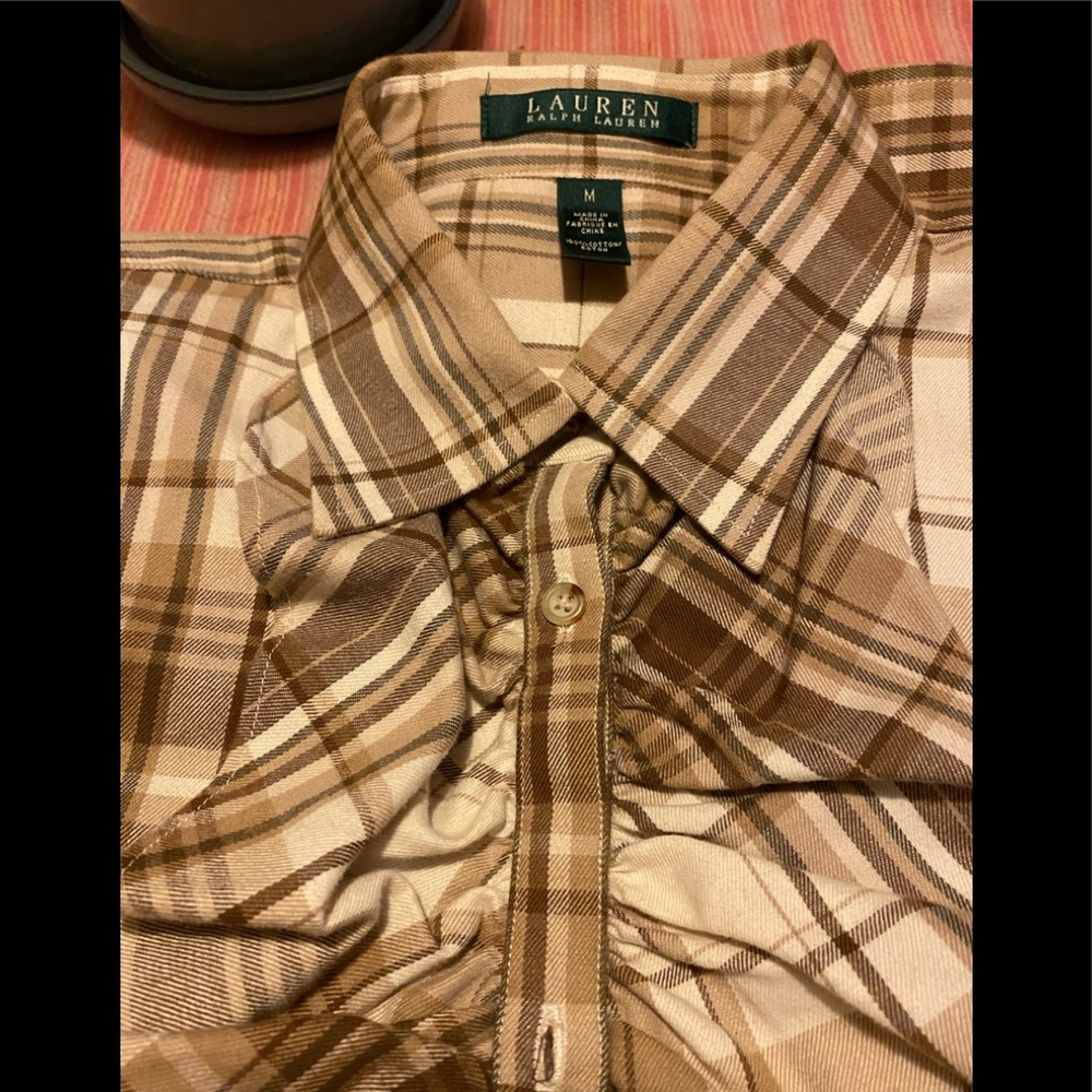 LAUREN Ralph Lauren Plaid Ruffle Shirt Size Medium - Picture 2 of 7